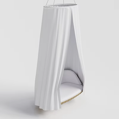 Modern Hammock Chair With White Curtain And Padded Seat For Indoor Relaxation 3d model
