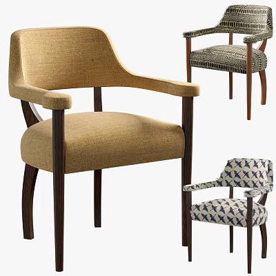 Accent Chairs With Upholstered Seats Wooden Legs Tan Fabric And Patterned Designs 3d model