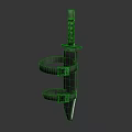 Metal Dagger With Spiral Shaped Guard And Beaded Handle On Dark Background