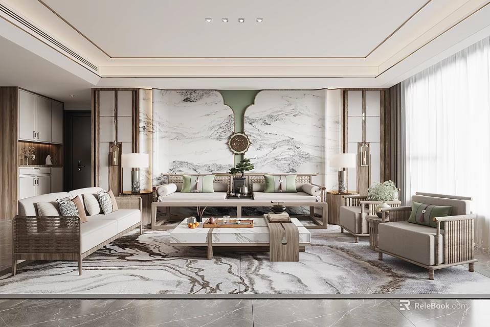 Modern Living Room Interior Design With Sofa Coffee Table And Decorative Wall Art 3d model 