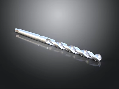 Silver Spiral Drill Bit Tool On Black Background With Metallic Finish 3d model