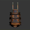 Classic Wooden Ship With Multiple Decks Green Chimneys Detailed Windows And Railings