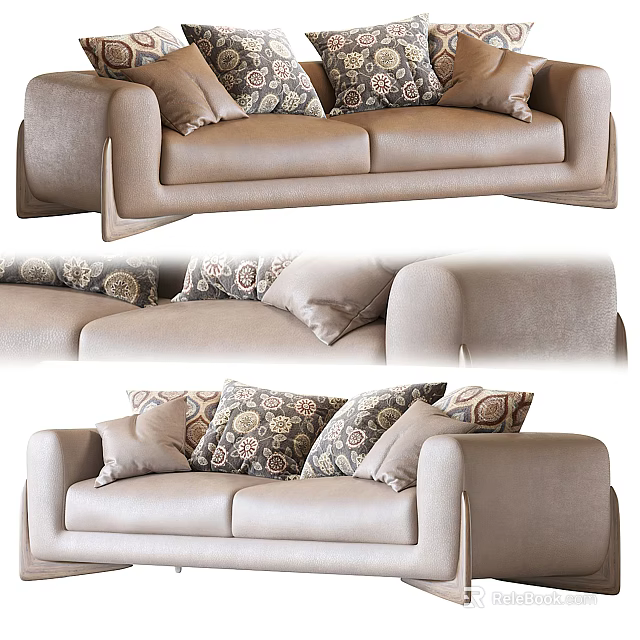 Light Beige Fabric Two Seater Sofa With Decorative Patterned Pillows Modern Style 3d model