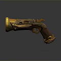 Golden Ornate Pistol With Intricate Carved Details And Brown Wooden Handgrip