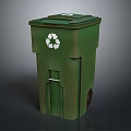 Green Wheeled Recycling Bin With Recycling Symbol For Outdoor Waste Management