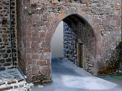 Ancient Stone Building Featuring Archway Stone Walls And Stone Path 3d model