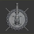 Large Industrial Mechanical Structure With Circular Toothed Gear Base And Metal Barrel