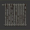 Vintage Radiator Featuring Multiple Fins Peeling Silver Red Paint Retro Reflective Surface on Dark Background
