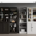 Modern Dark and White Bookcase Displaying Books Decorative Items and Storage Boxes 3d model