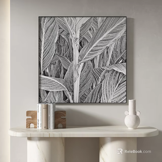Abstract Black And White Leaf Pattern Wall Art For Interior Decor 3d model