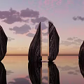 Stone Sculptures Against Sunset Sky With Clouds And Water Reflections 3d model
