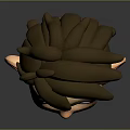3D Character Creature Head With Brown Hair Big Eyes Orange Hoodie And Gray Background
