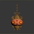 Exquisite Traditional Lighting Combination With Golden Frame Red Star Patterns And Hanging Chain