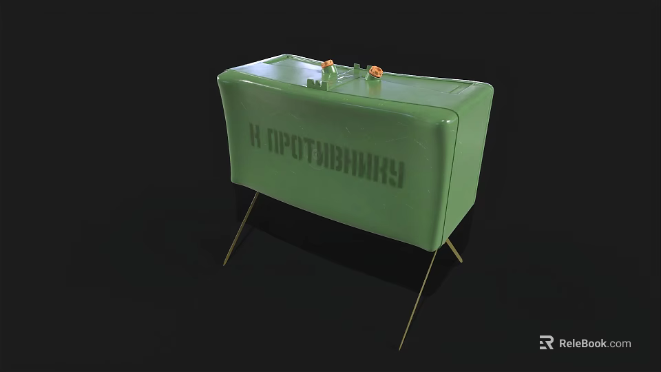Green Military Weapon Storage Box With Metal Stands And Enemies Text 3d model 