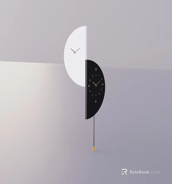 Modern Semicircular Clock In Black And White With Stylish Pendulum Design 3d model 