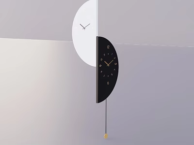 Modern Semicircular Clock In Black And White With Stylish Pendulum Design 3d model