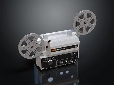 Vintage Projection Monitoring Equipment With Film Reels And Control Knobs On Dark Surface 3d model