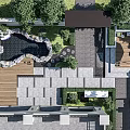 Modern Courtyard Garden Design With Stone Pathway Water Pond Wooden Deck And Lush Green Plants