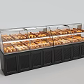 Modern Commercial Curved Glass Bakery Display Shelf Showcasing Various Delicious Fresh Baked Foods