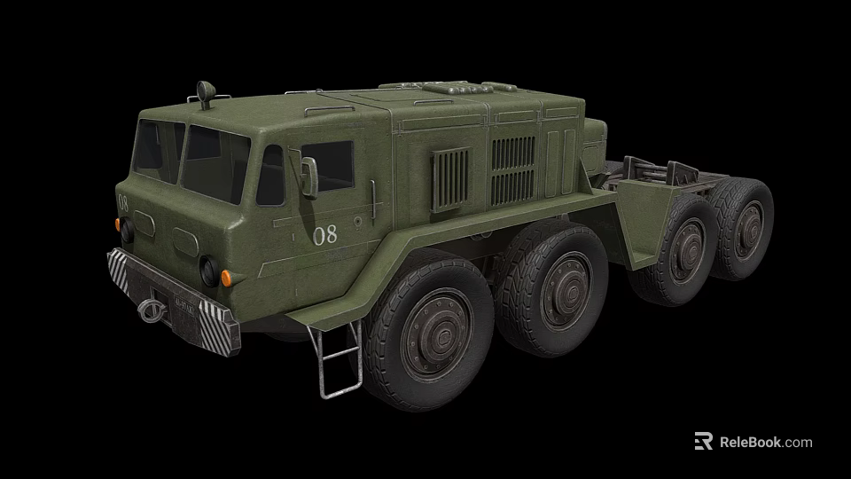 Military Green Heavy Duty Truck With Multiple Large Wheels And Number 08 On Side 3d model 