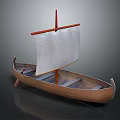 Traditional Wooden Sailboat With Red Mast And White Sail For Water Travel