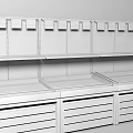 Wooden Display Shelves With Metal Frames Price Tags And Storage Drawers For Retail Store
