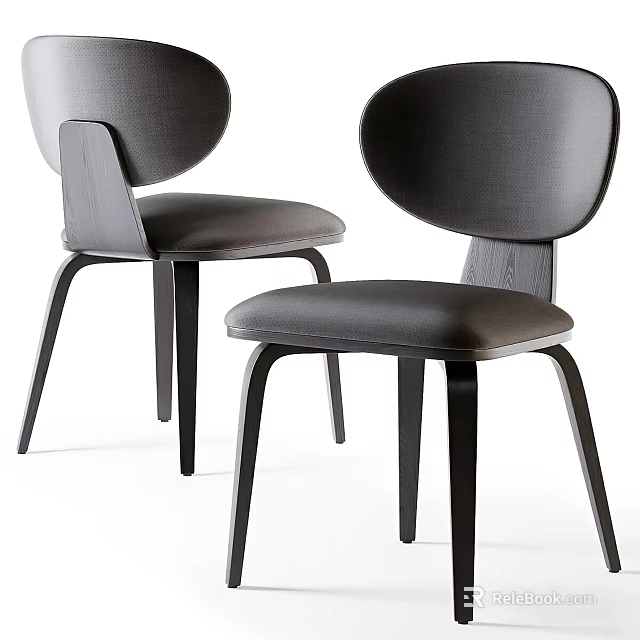 Modern Dark Colored Dining Chairs With Curved Backrest And Wooden Legs 3d model 