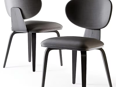 Modern Dark Colored Dining Chairs With Curved Backrest And Wooden Legs 3d model