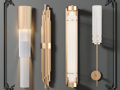 Elegant Modern Wall Sconces With Metal Frame And Glass Shade Decorative Design 3d model