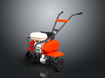 Orange Garden Tiller With Black Wheels White Fuel Tank And Ergonomic Handle Design 3d model