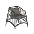 Two Modern Rattan Outdoor Chairs With Armrests And Light Brown Cushions