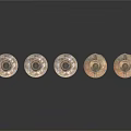 Five Different Style Ceramic Vase Sculptures With Brown Mottled Texture Arranged in a Row