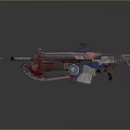 Futuristic Weapon With Red Blue Color Glowing Blue Circles Mechanical Structure And Reflective Surface