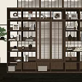 Wooden Display Cabinet With Multiple Shelves Lattice Doors Books Photo Frames And Decorations