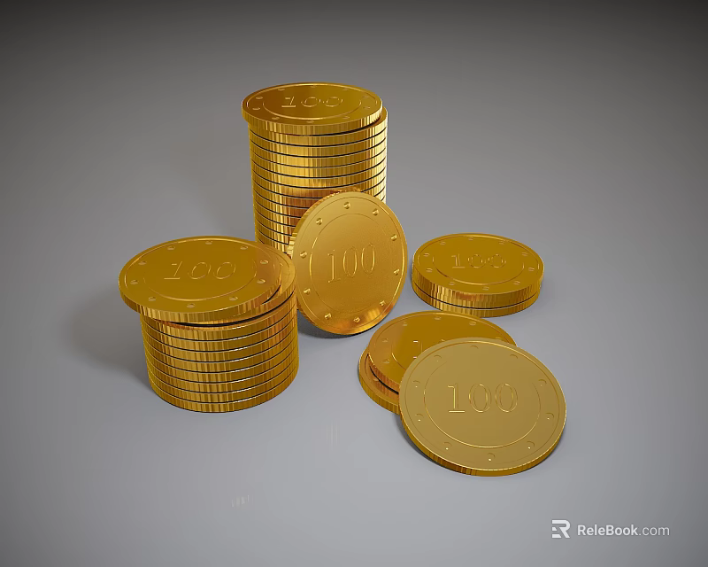 Elegant Gold Coin Jewelry Design With Stacked And Scattered 100 Pattern Pieces 3d model 