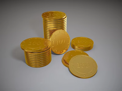 Elegant Gold Coin Jewelry Design With Stacked And Scattered 100 Pattern Pieces 3d model