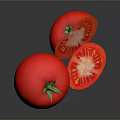 Fresh Ripe Red Tomato Whole And Sliced With Green Leaves On Black Background