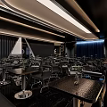Modern Bar Interior Design With Stylish Lighting Sleek Counter And Leather Chairs