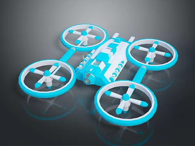Blue Quadcopter Drone with Four Propellers and Compact Remote Control Flying Device 3d model