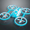 Blue Quadcopter Drone with Four Propellers and Compact Remote Control Flying Device 3d model