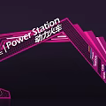 Power Station Dynamic Train Scene With Pink Beverage Bottle And Purple Arch Structure 3d model