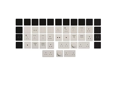 Assorted Switch Panels Featuring Black and White Designs With Multiple Socket Options 3d model