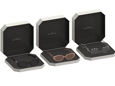 Stylish Open Octagonal Eyeglass Cases Displaying Different Eyeglass Styles Inside 3d model