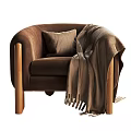 Brown Velvet Armchair with Wooden Legs Pillow and Fringe Blanket
