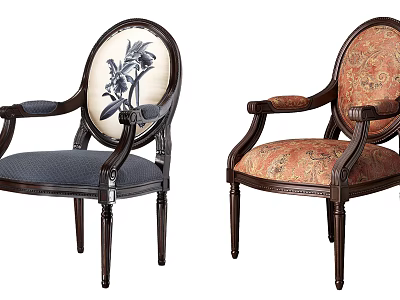 Two Classic Armchairs With Oval Backrests Patterned Upholstery And Wooden Legs 3d model