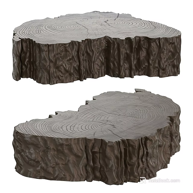 Natural Rustic Coffee Table With Stump Shaped Base And Growth Ring Texture Top 3d model 