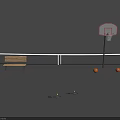 Outdoor Sports Equipment Including Basketball Hoop Bench Basketballs And Tennis Rackets
