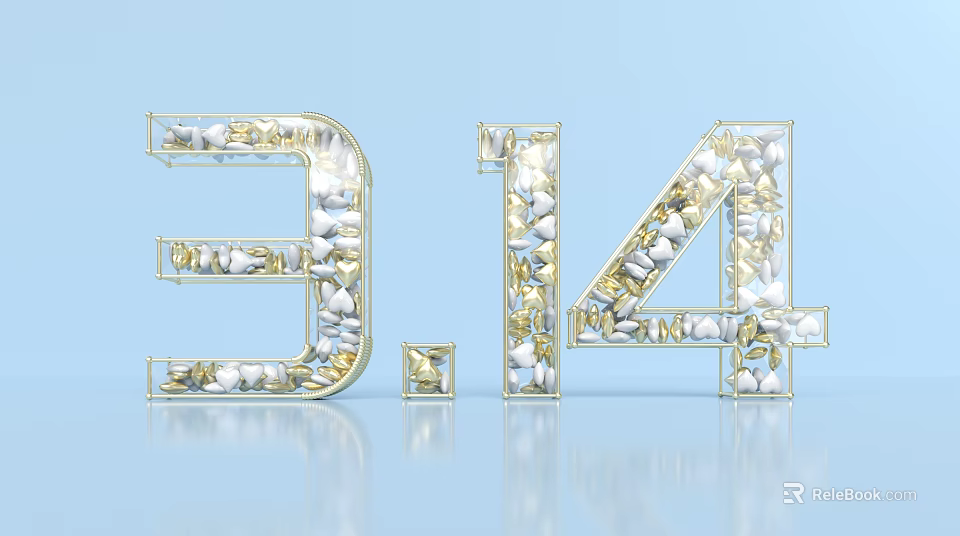 3.14 Themed Sculpture with Gold Frame and Gemstone Inlays on Blue Background 3d model 
