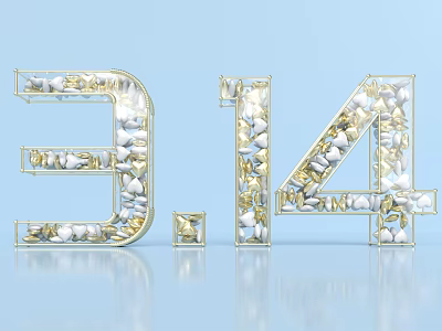 3.14 Themed Sculpture with Gold Frame and Gemstone Inlays on Blue Background 3d model