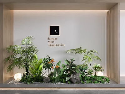 Lush Courtyard Garden Design With Tropical Plants Green Foliage Stones And Ambient Lights 3d model